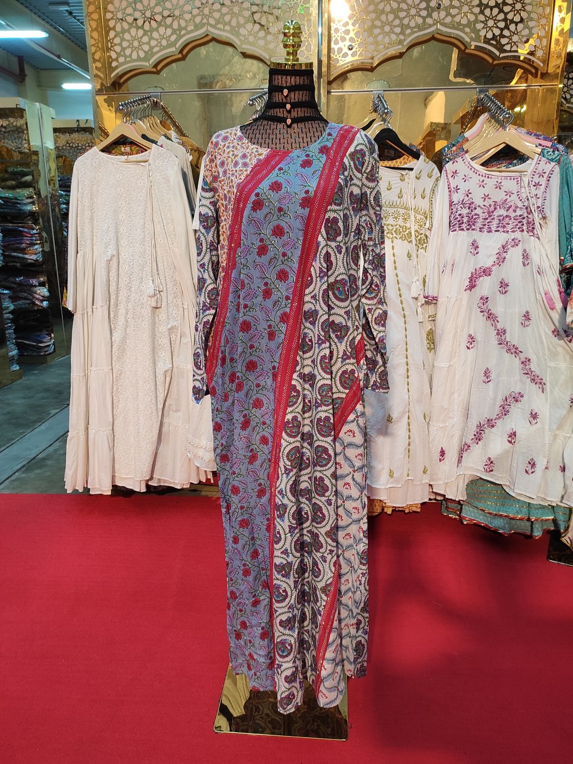 L/XL Nury Crystal Multi Printed Cotton Dress 57&quot; Long Jalabiya