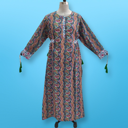 S/M Jasmine Printed Cotton  Dress 57&quot;Long Jalabiya