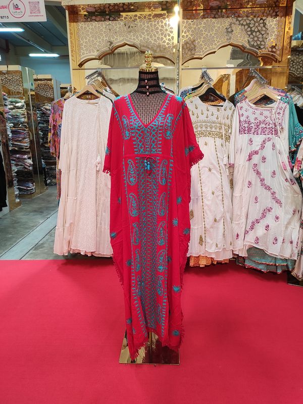 Women White Color Multi Printed Farasha Kaftan
