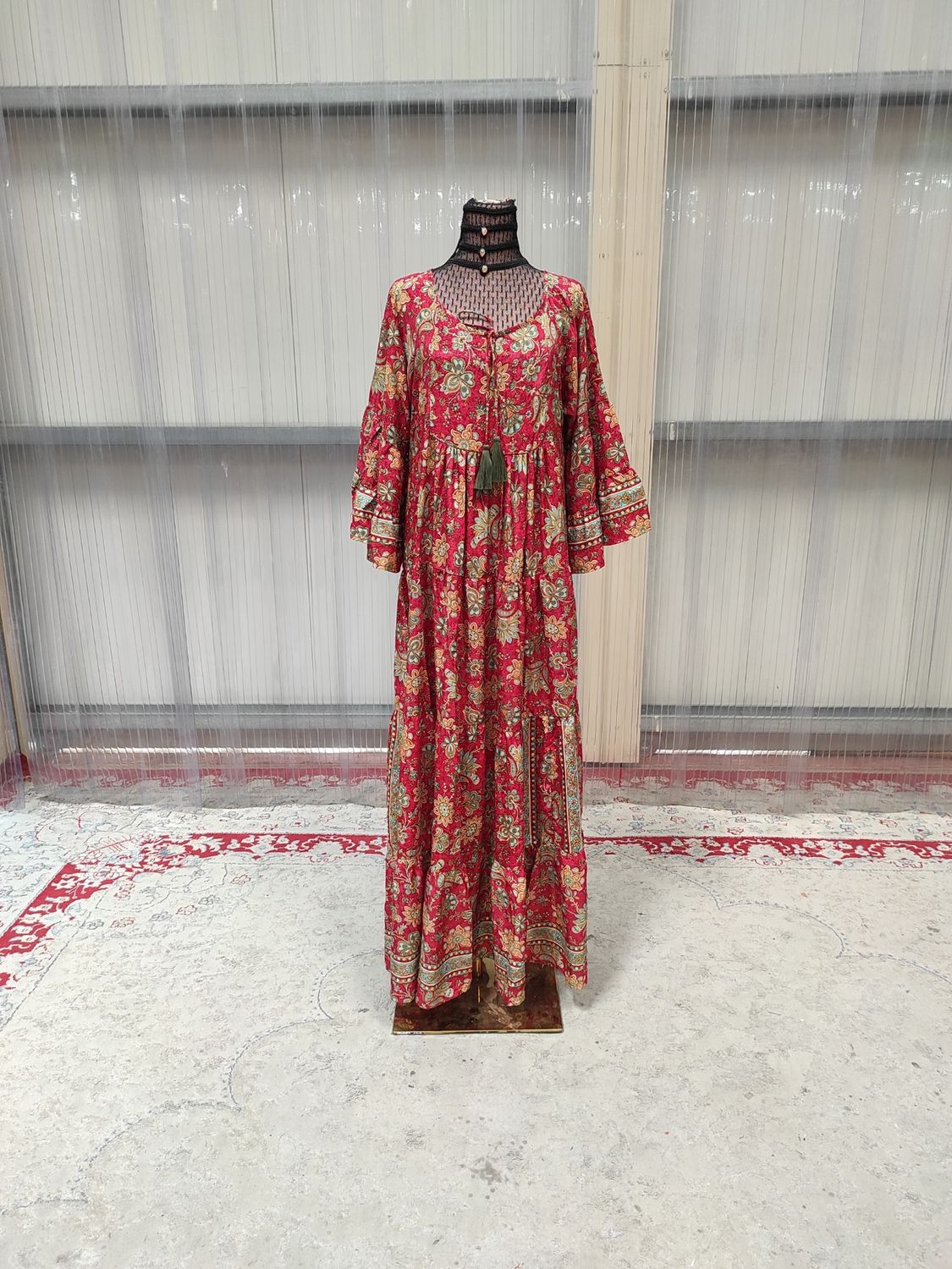 L/XL Gaby Silk Multi Printed Dress 57&quot; Long Jalabiya