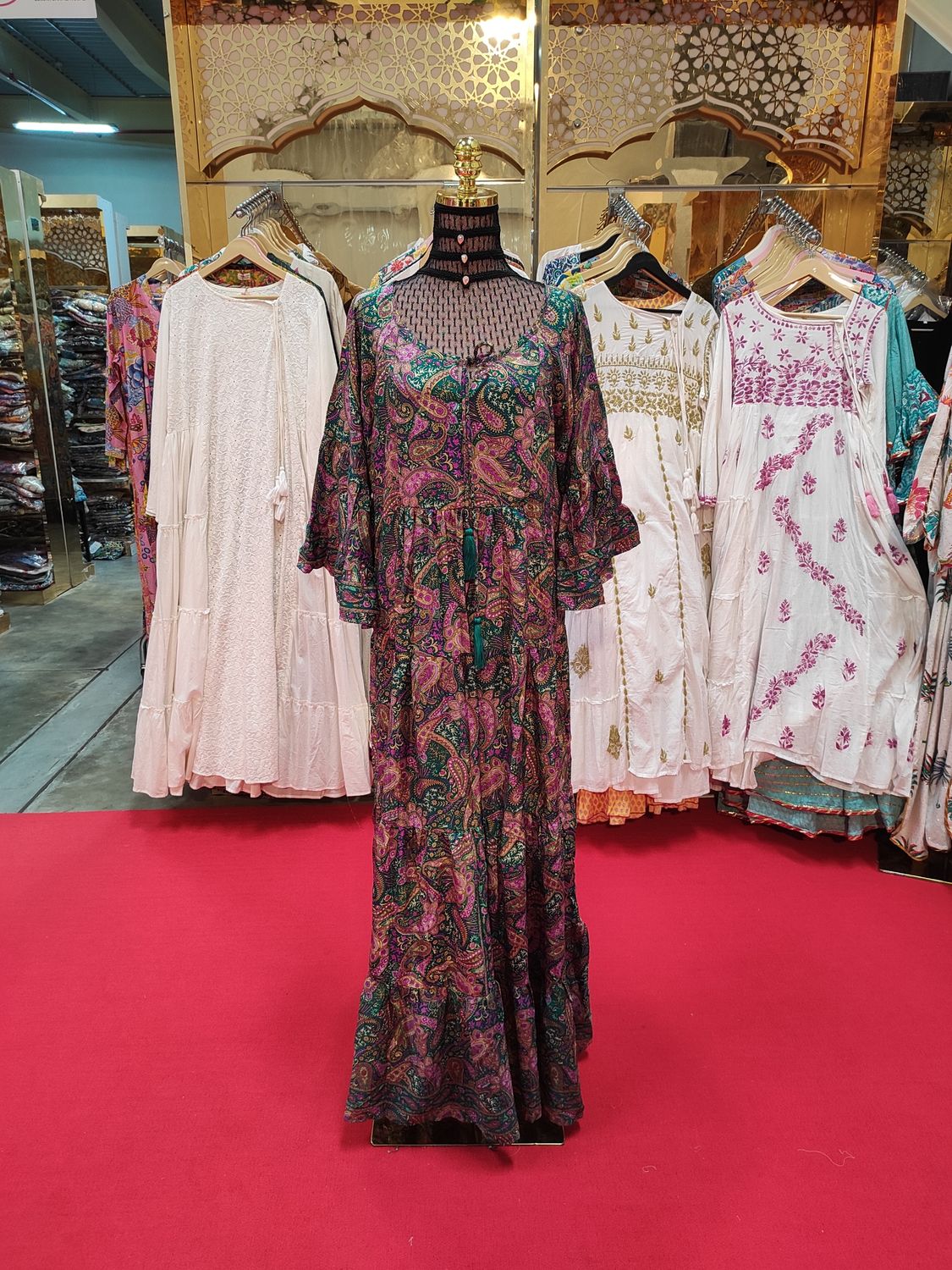 S/M Gaby Silk Multi Printed Dress 57&quot; Long Jalabiya