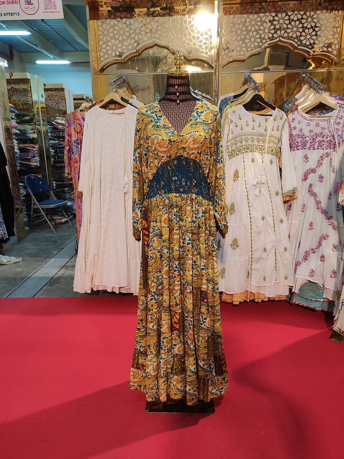 L/XL  Naaz Silk Crystal Printed  Dress 57&quot; Long Jalabiya