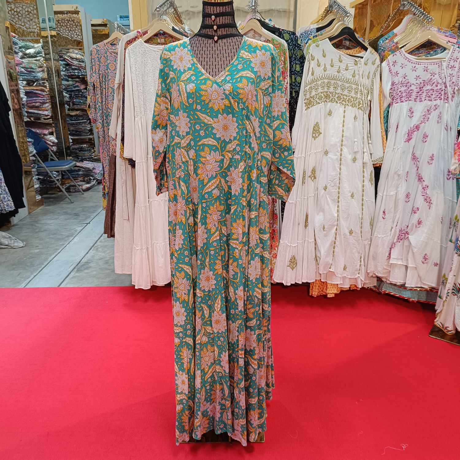 4XL/5XL Priam Printed Cotton Dress 57&quot; Long Jalabiya