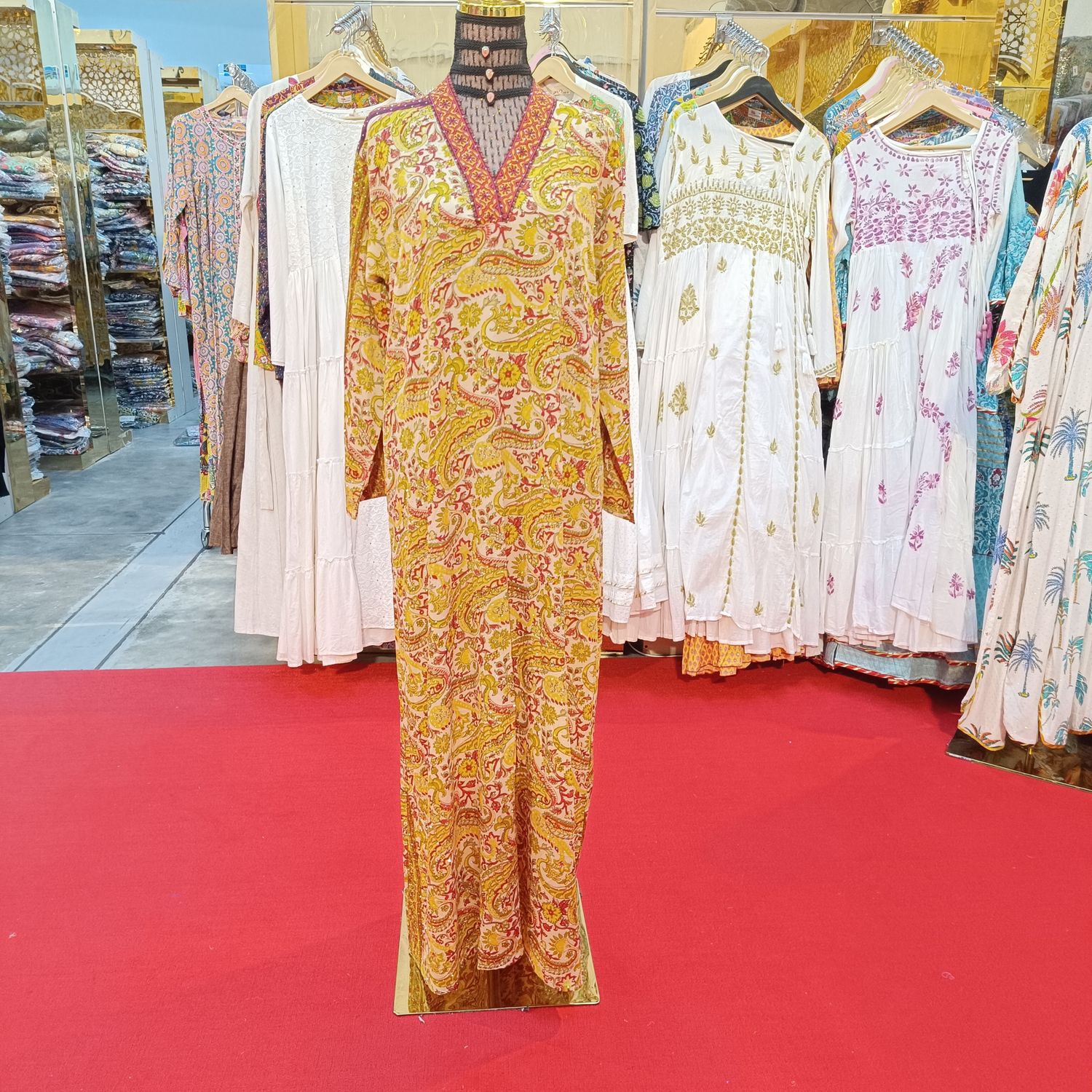L/XL Teena Silk Crystal  Multi printed Dress 57&quot; Long Jalabiya