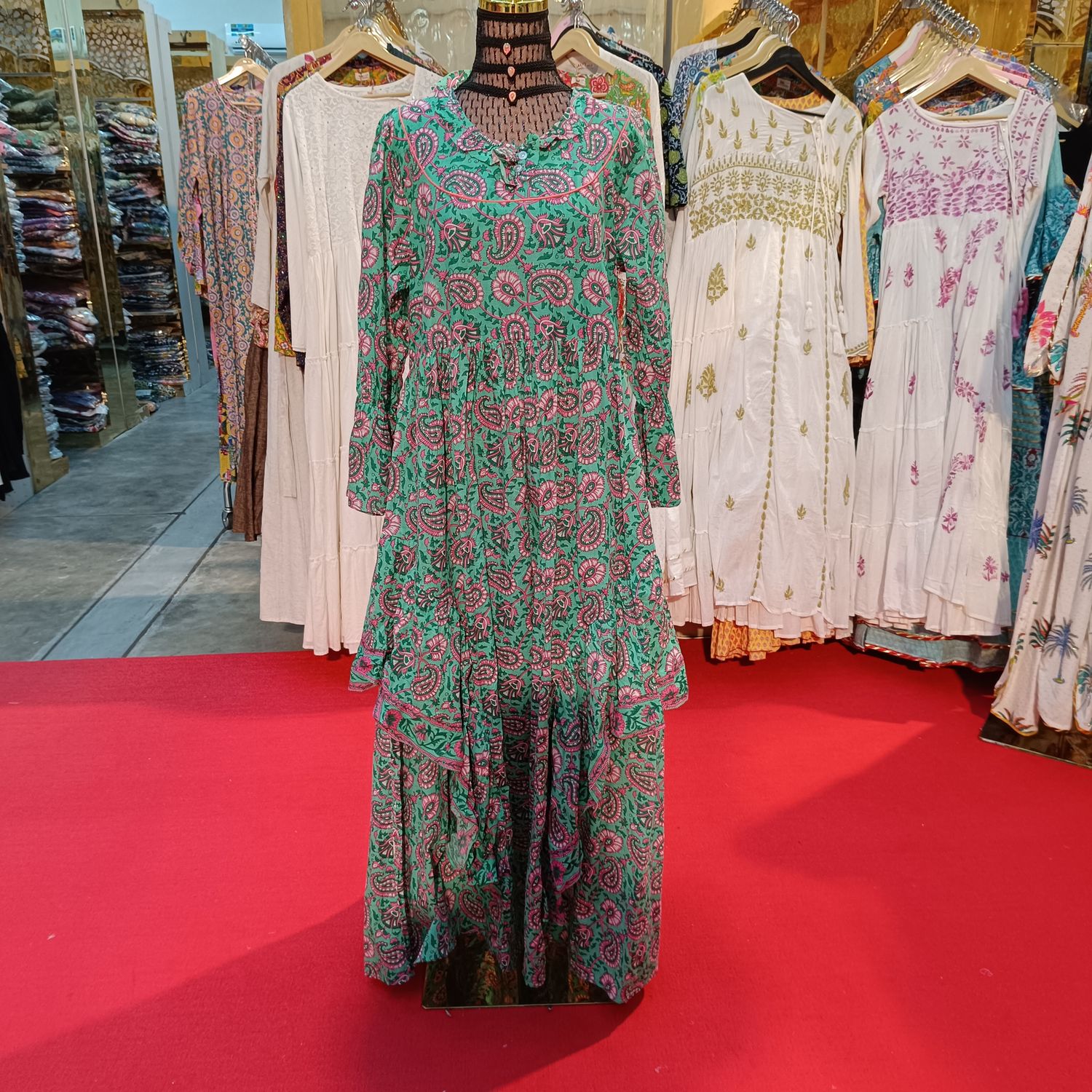 S/M Jalila Printed Cotton Dress 57&quot; Long Jalabiya