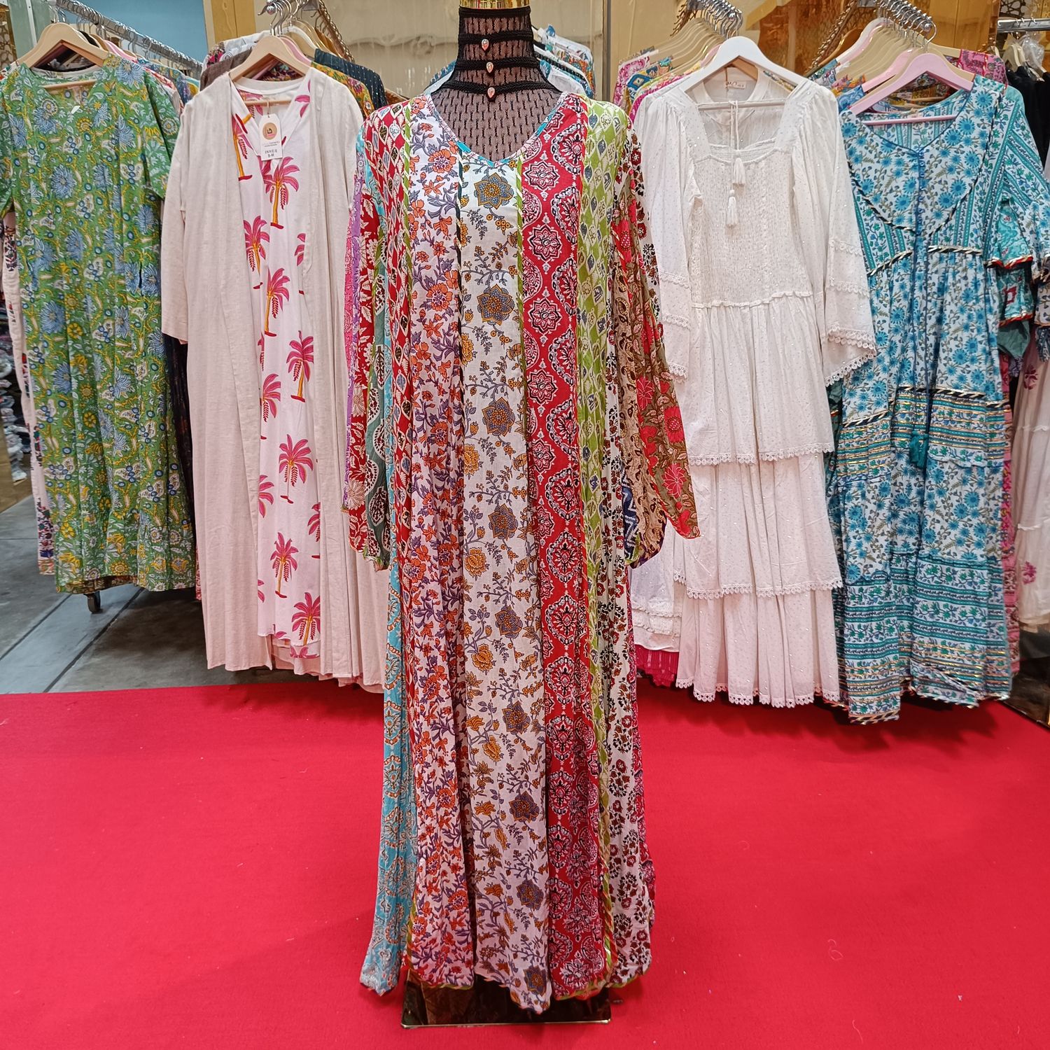 L/XL Meher Multi Printed Cotton Dress 57&quot; Long Jalabiya