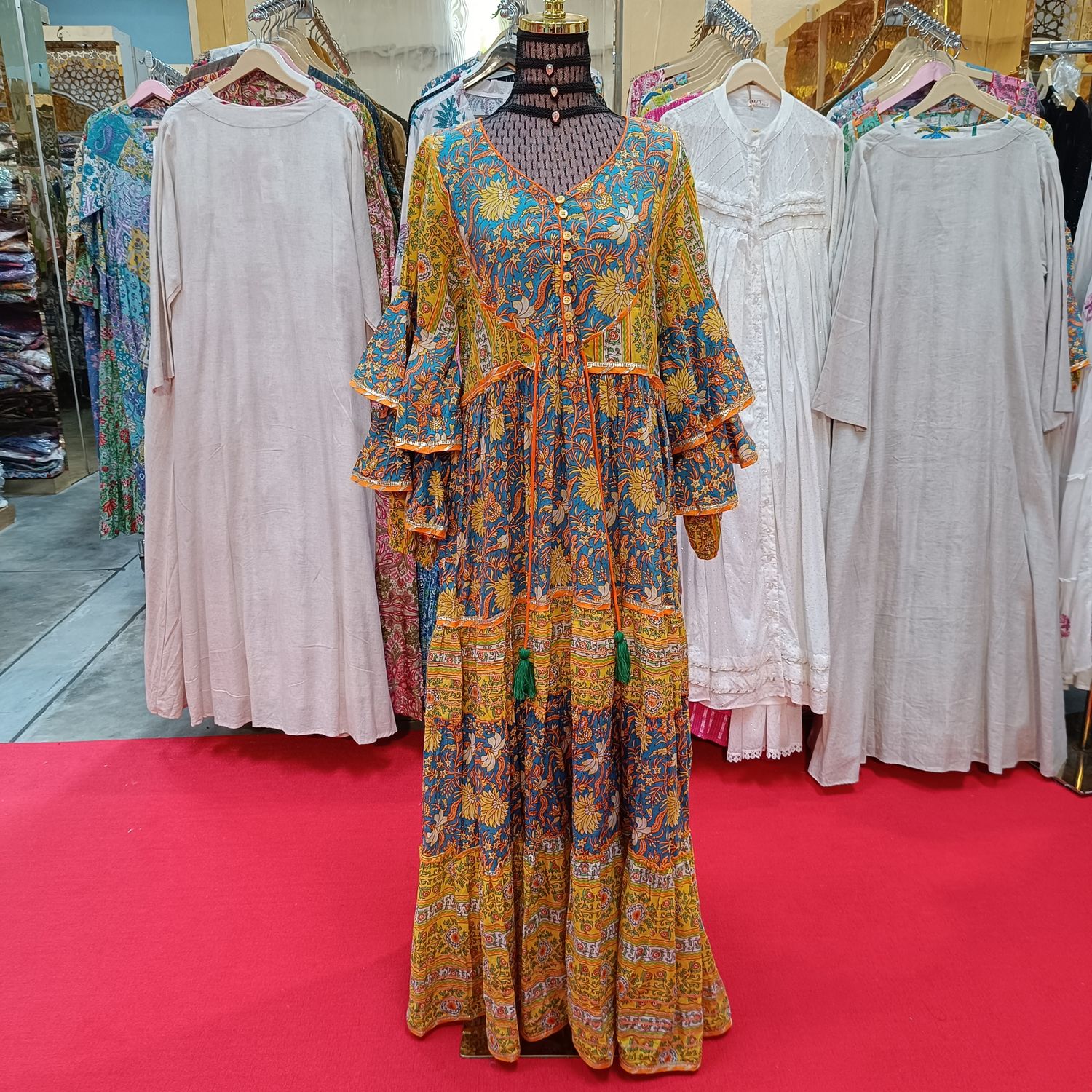 S/M Adeeba Printed Cotton Dress 57&quot; Long Jalabiya