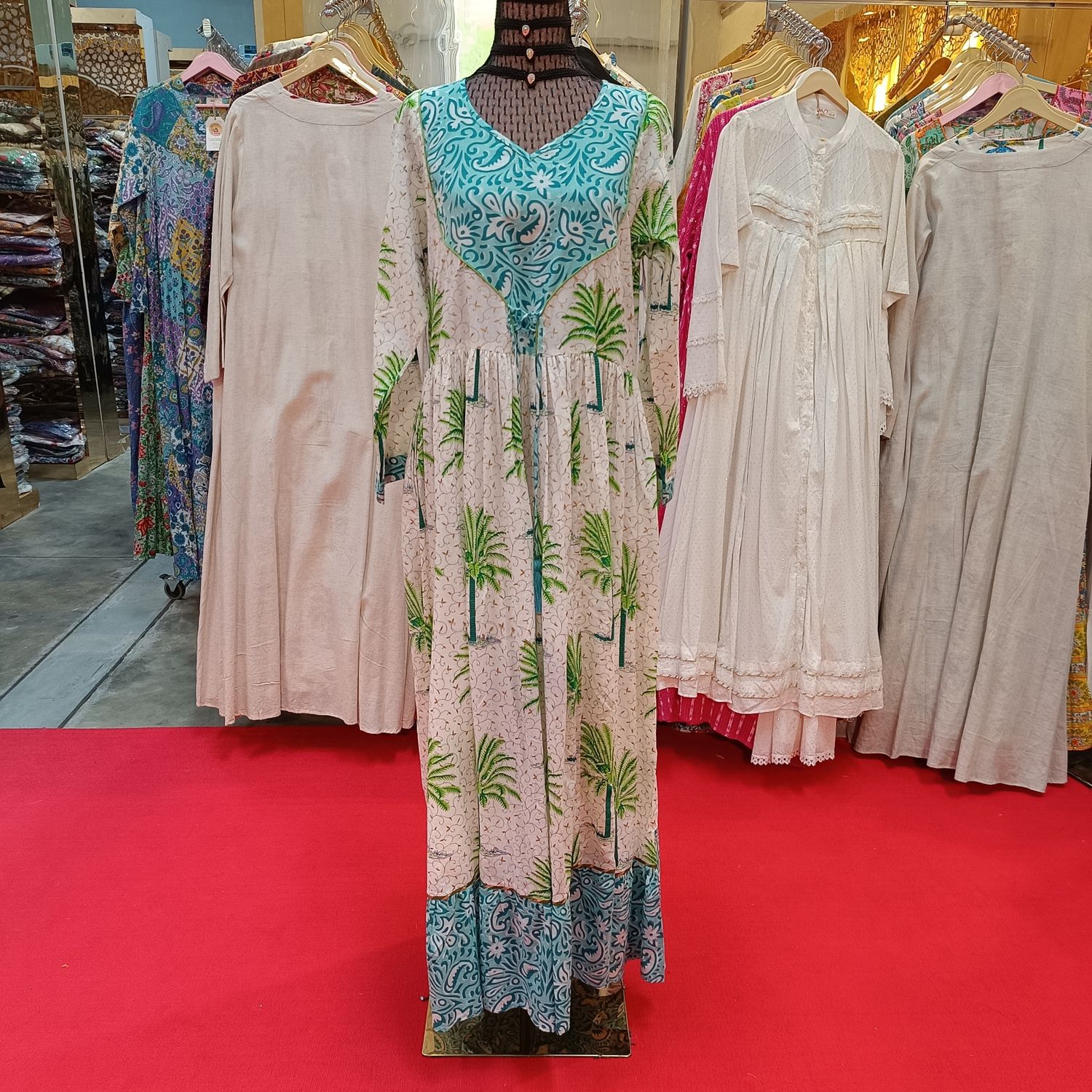 S/M Zaria Printed Cotton Dress 57&quot;Long Jalabiya