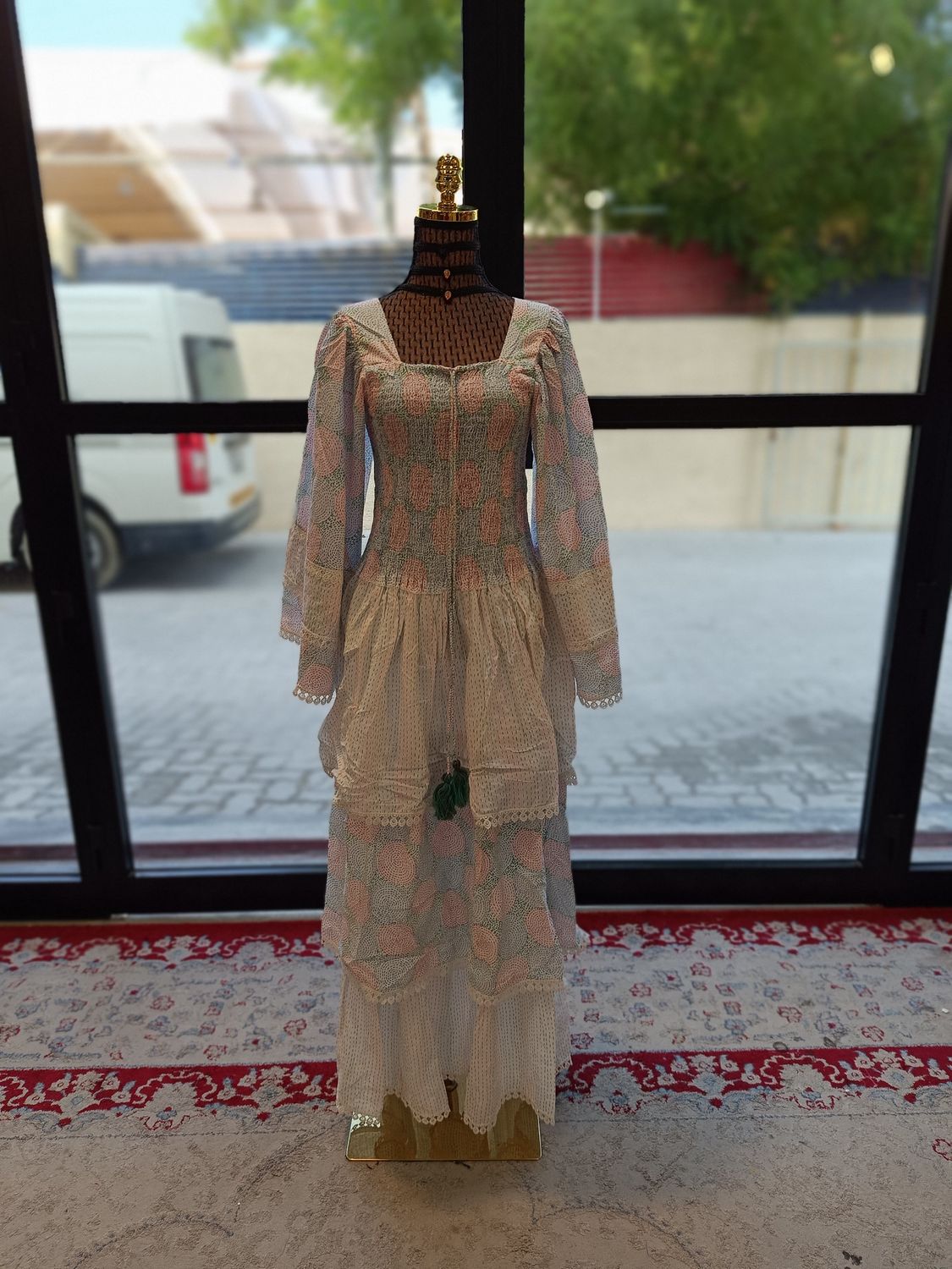 2XL/3XL Rahima White Printed Cotton Dress 57&quot; Long Jalabiya