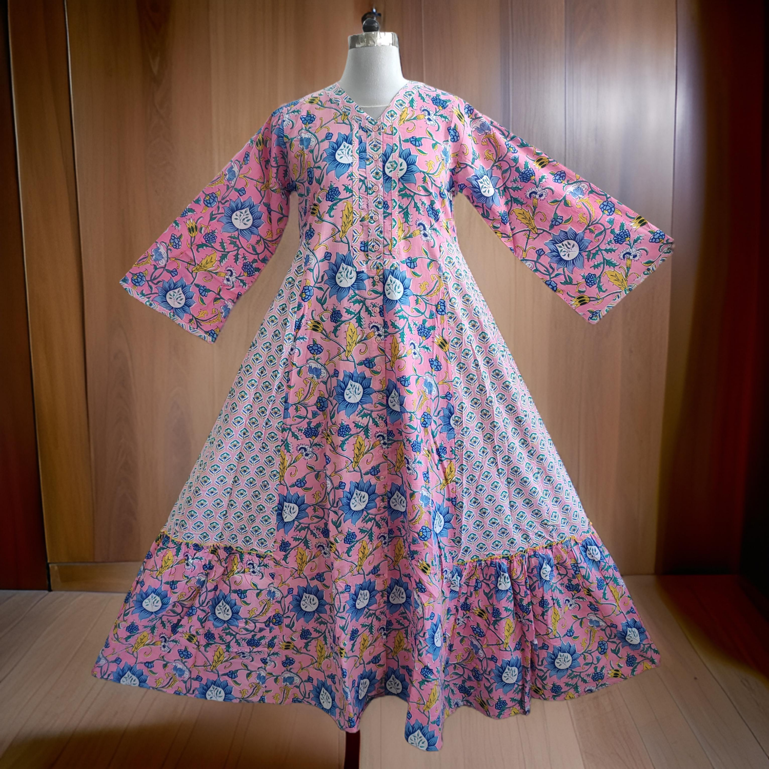 S/M Tulip Printed Cotton Dress 60&quot; Long Jalabiya
