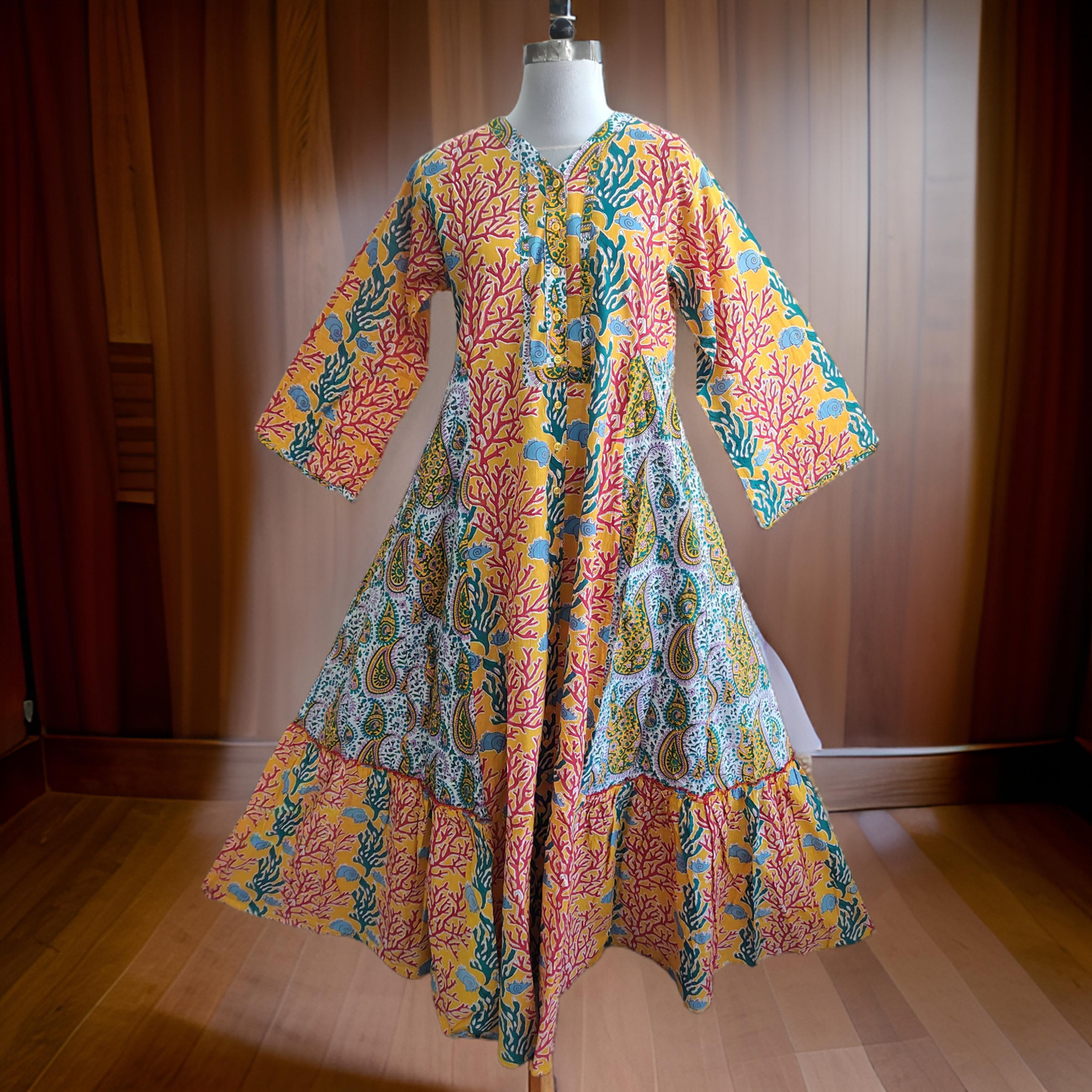 L/XL Tulip Printed Cotton Dress 60&quot; Long Jalabiya
