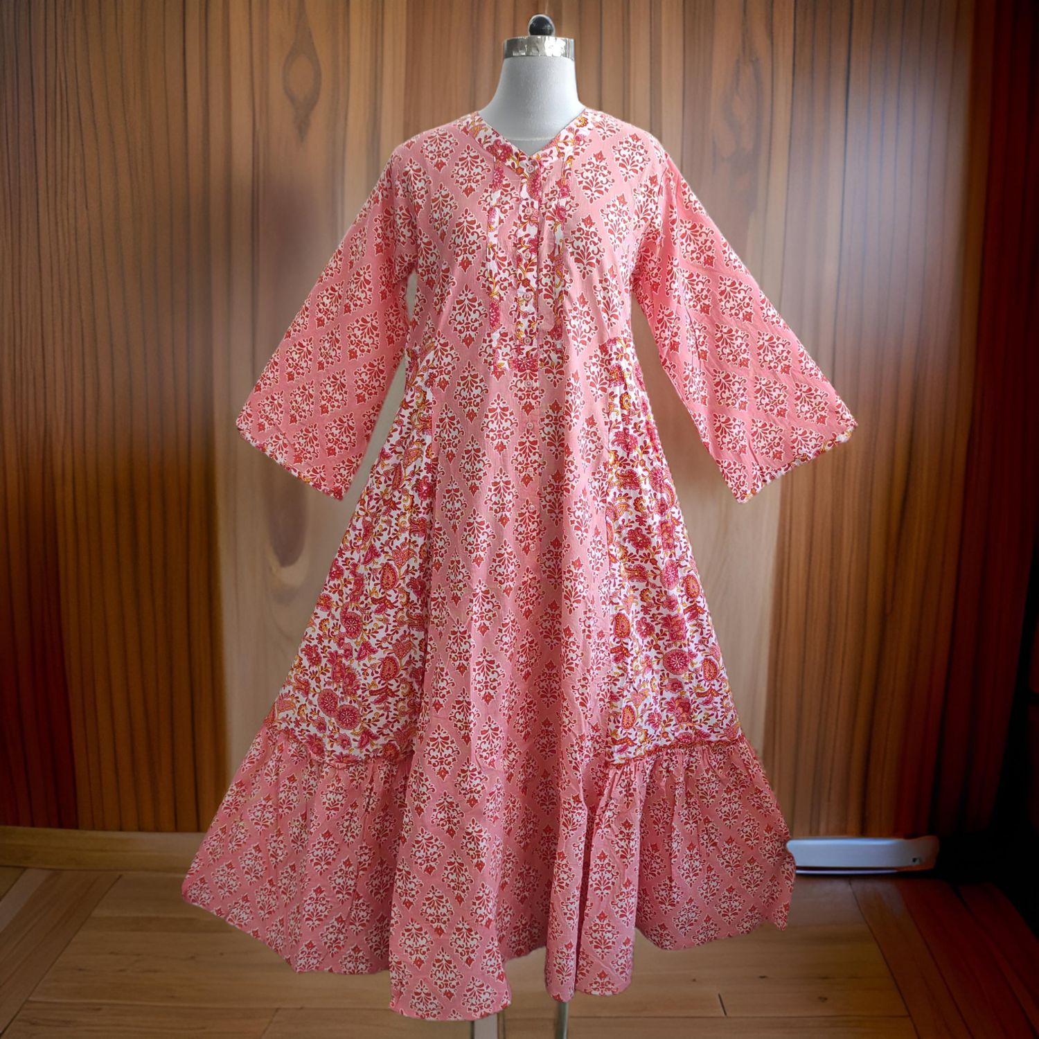 S/M Tulip Printed Cotton Dress 60&quot; Long Jalabiya