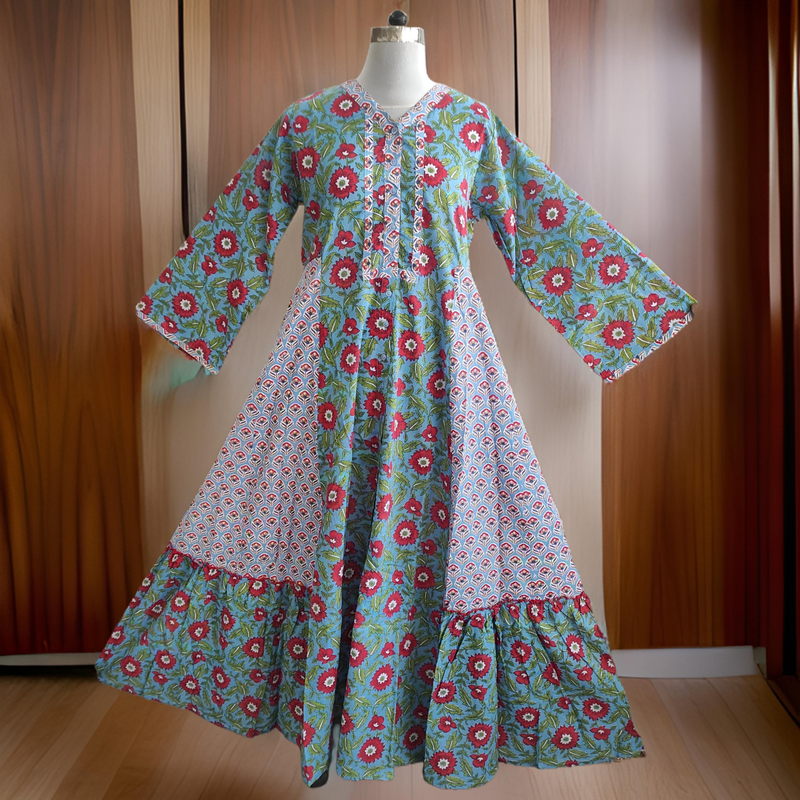 L/XL Tulip Printed Cotton Dress 60&quot; Long Jalabiya