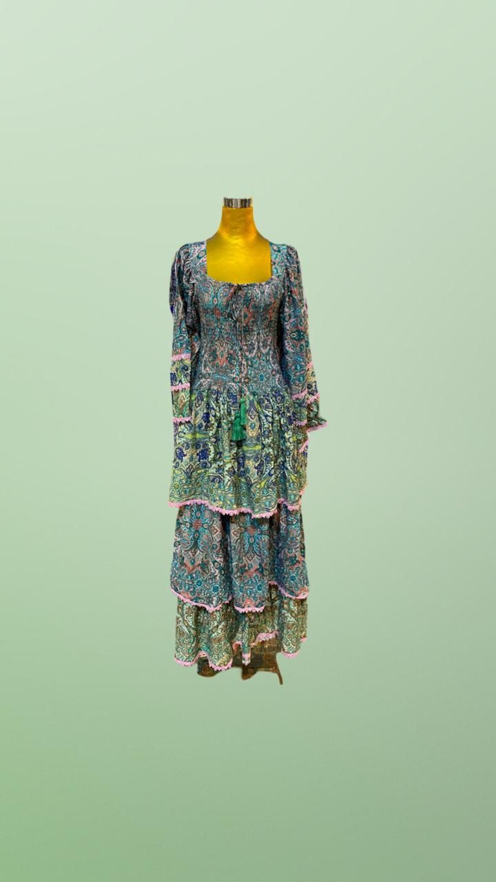 S/M  Rahima Silk Crystal  Dress 57&quot; Long Jalabiya