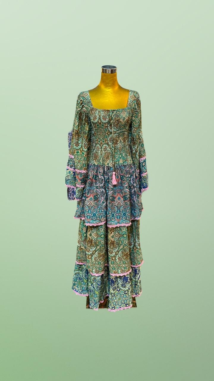 S/M  Rahima Silk Crystal  Dress 57&quot; Long Jalabiya