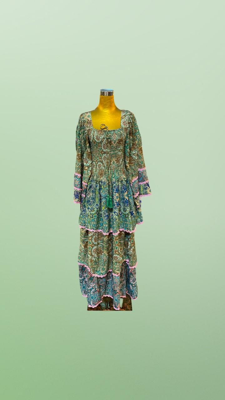 S/M  Rahima Silk Crystal  Dress 57&quot; Long Jalabiya