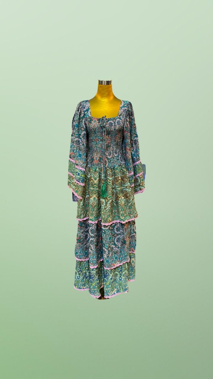 S/M  Rahima Silk Crystal  Dress 57&quot; Long Jalabiya