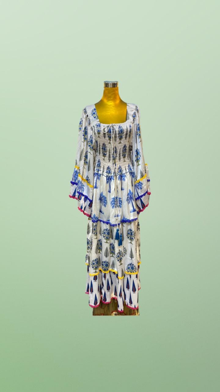 L/XL Rahima Silk Multi Printed Dress 57&quot; Long Jalabiya