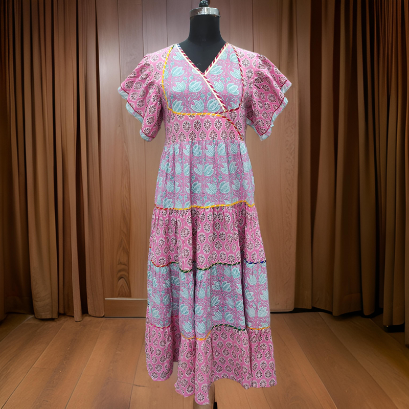 XS/S Dahlia Printed Cotton Dress 54&quot; Long Jalabiya