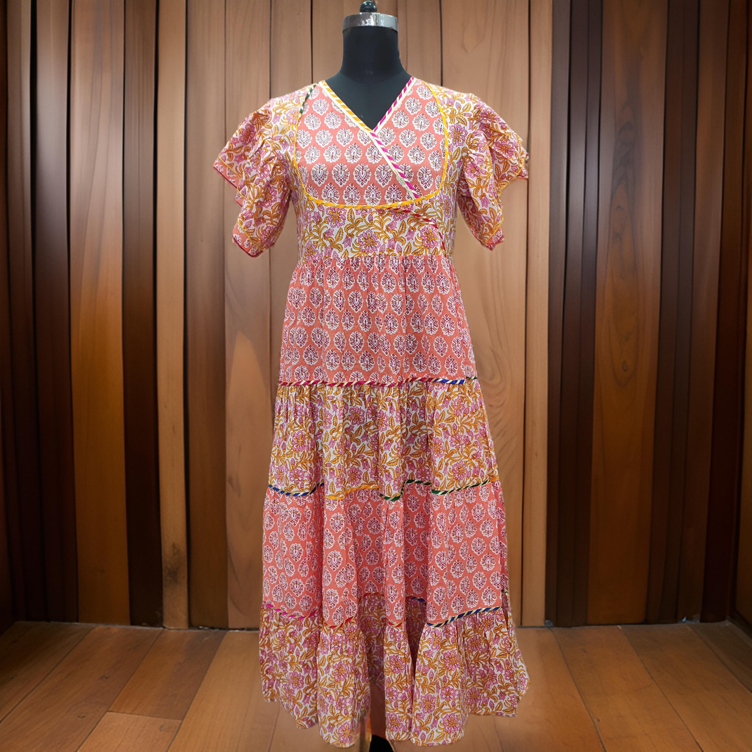 L/XL Dahlia Printed Cotton Dress 57&quot; Long Jalabiya
