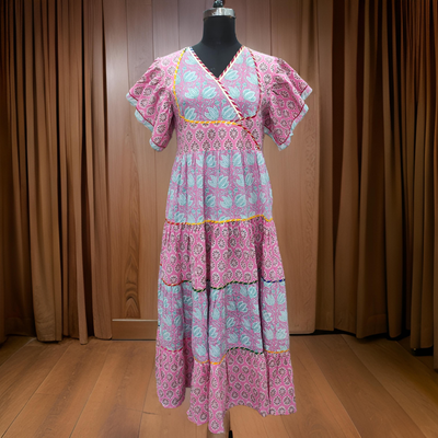 L/XL Dahlia Printed Cotton Dress 57&quot; Long Jalabiya