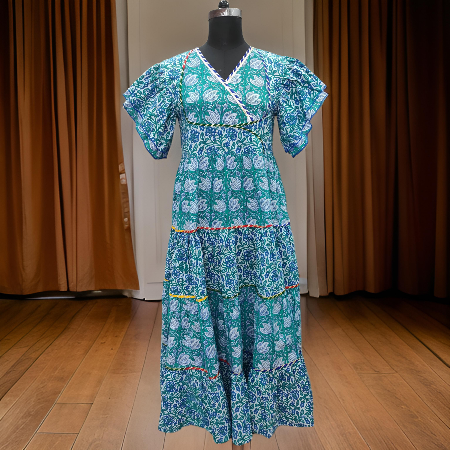 2XL/3XL Dahlia Printed Cotton Dress 57&quot; Long Jalabiya