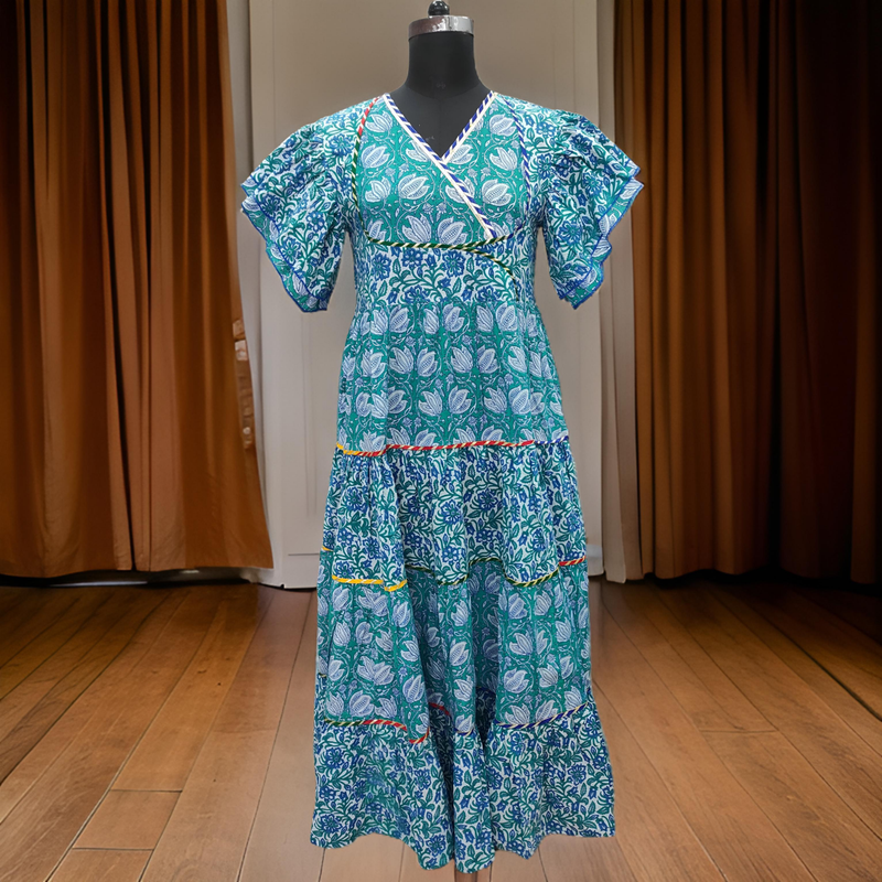 2XL/3XL Dahlia Printed Cotton Dress 57&quot; Long Jalabiya