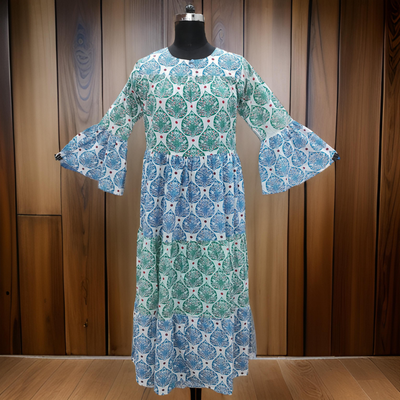 S/M Moon Printed Cotton Dress 57&quot; Long Jalabiya