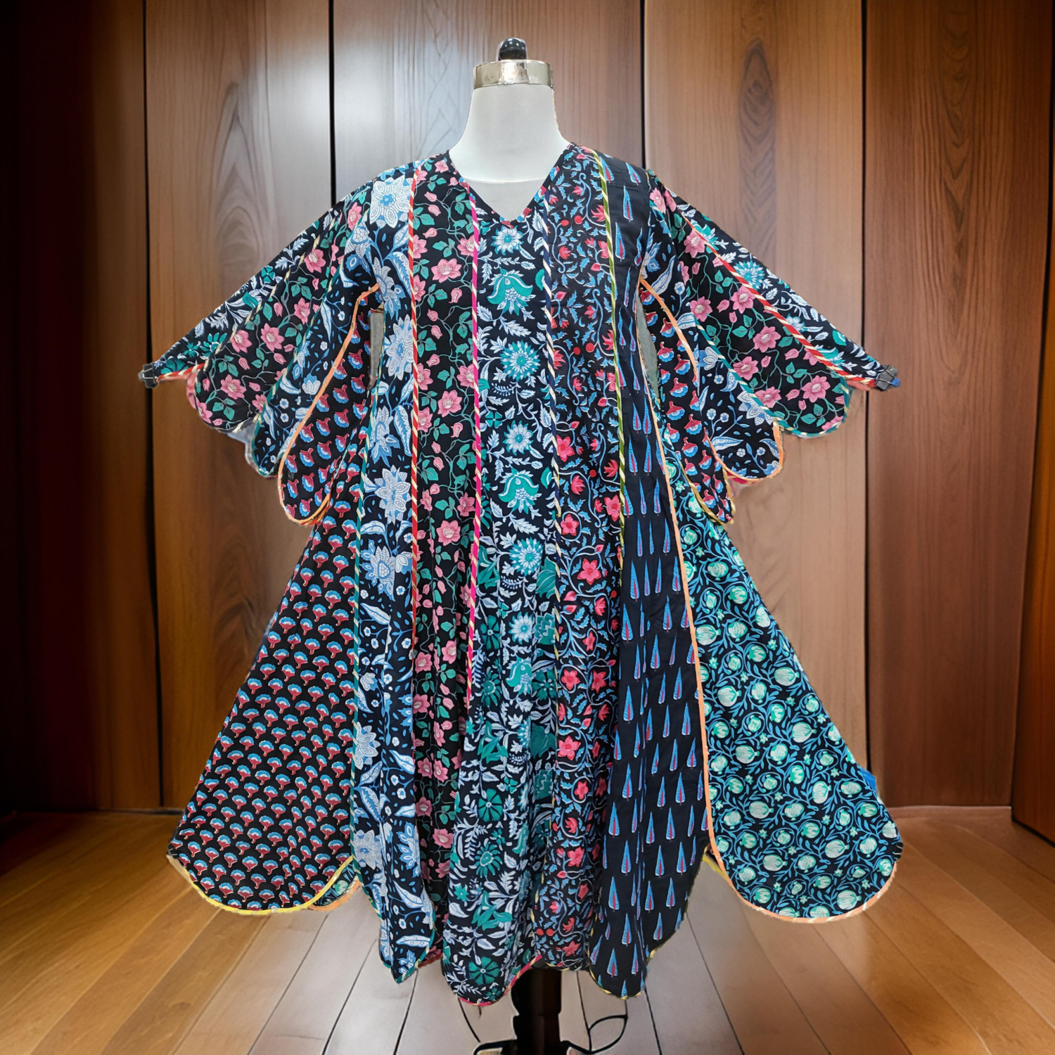 12-13 Year Meher Black Printed Cotton Girls Dress 50&quot; Long Jalabiya