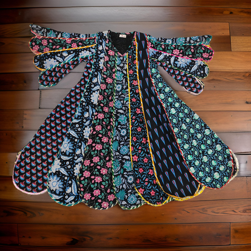 6-7 Year Meher Black Multi Printed Cotton Girls Dress 38&quot; Long Jalabiya