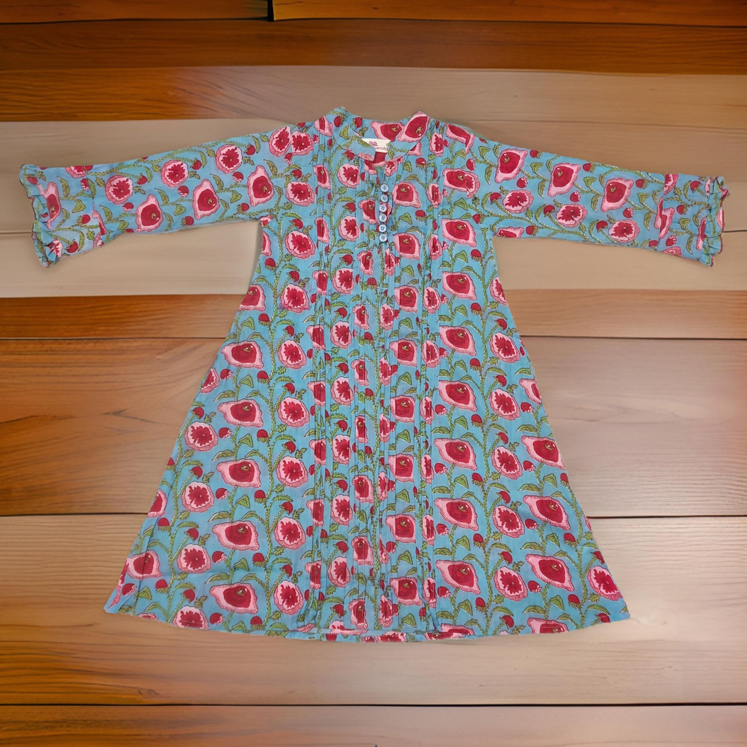 2-3 Year Delbar Printed Cotton Girls Dress 30&quot; Long Jalabiya