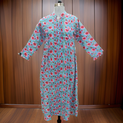10-11 Year Delbar Printed Cotton Dress 46&quot; Long Jalabiya