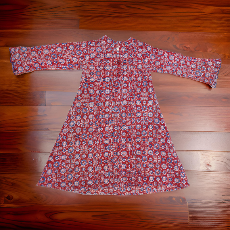 2-3 Year Delbar Printed Cotton Girls Dress 30&quot; Long Jalabiya