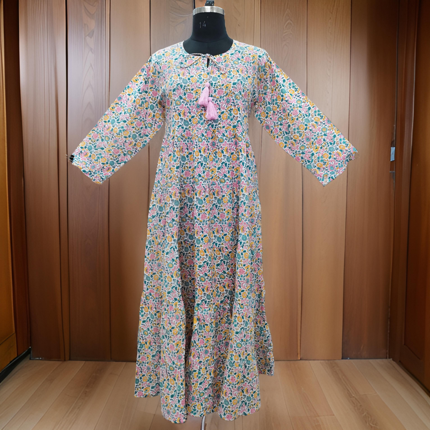 L/XL Razia Printed Cotton Dress 57&quot;Long Jalabiya