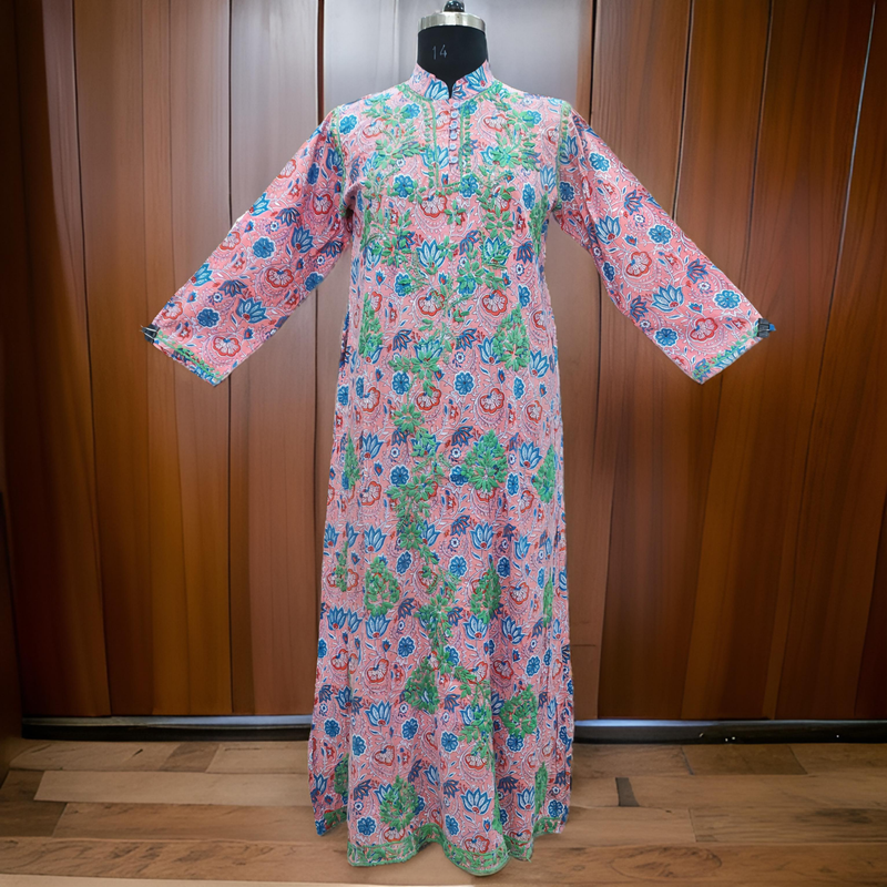 L/XL Sofi Embroidery Printed Cotton Dress 57&quot; Long Jalabiya