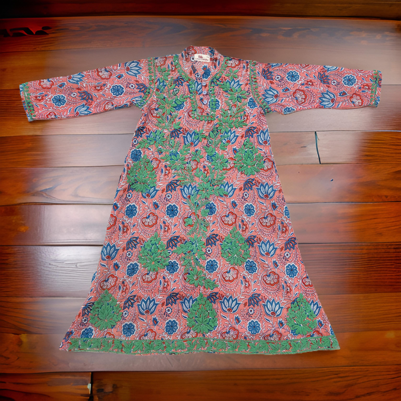 8-9 Year Embroidery Sofi Cotton Girls Dress 42&quot; Long Jalabiya