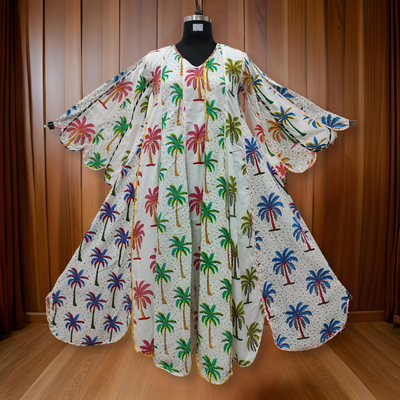 S/M Meher Multi Printed Cotton Dress 57&quot; Long Jalabiya