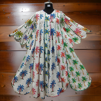 L/XL Meher Multi Printed Cotton Dress 56&quot; Long Jalabiya
