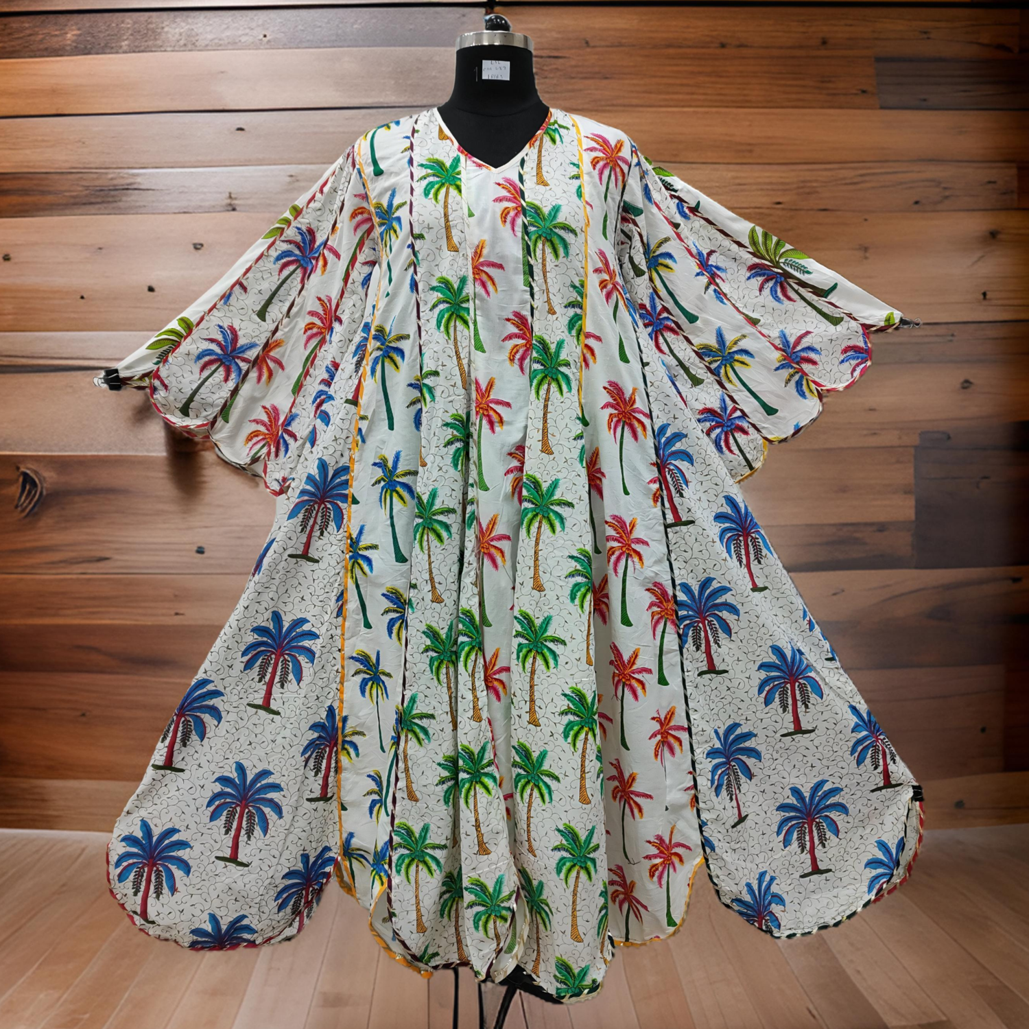 L/XL Meher Multi Printed Cotton Dress 57&quot; Long Jalabiya