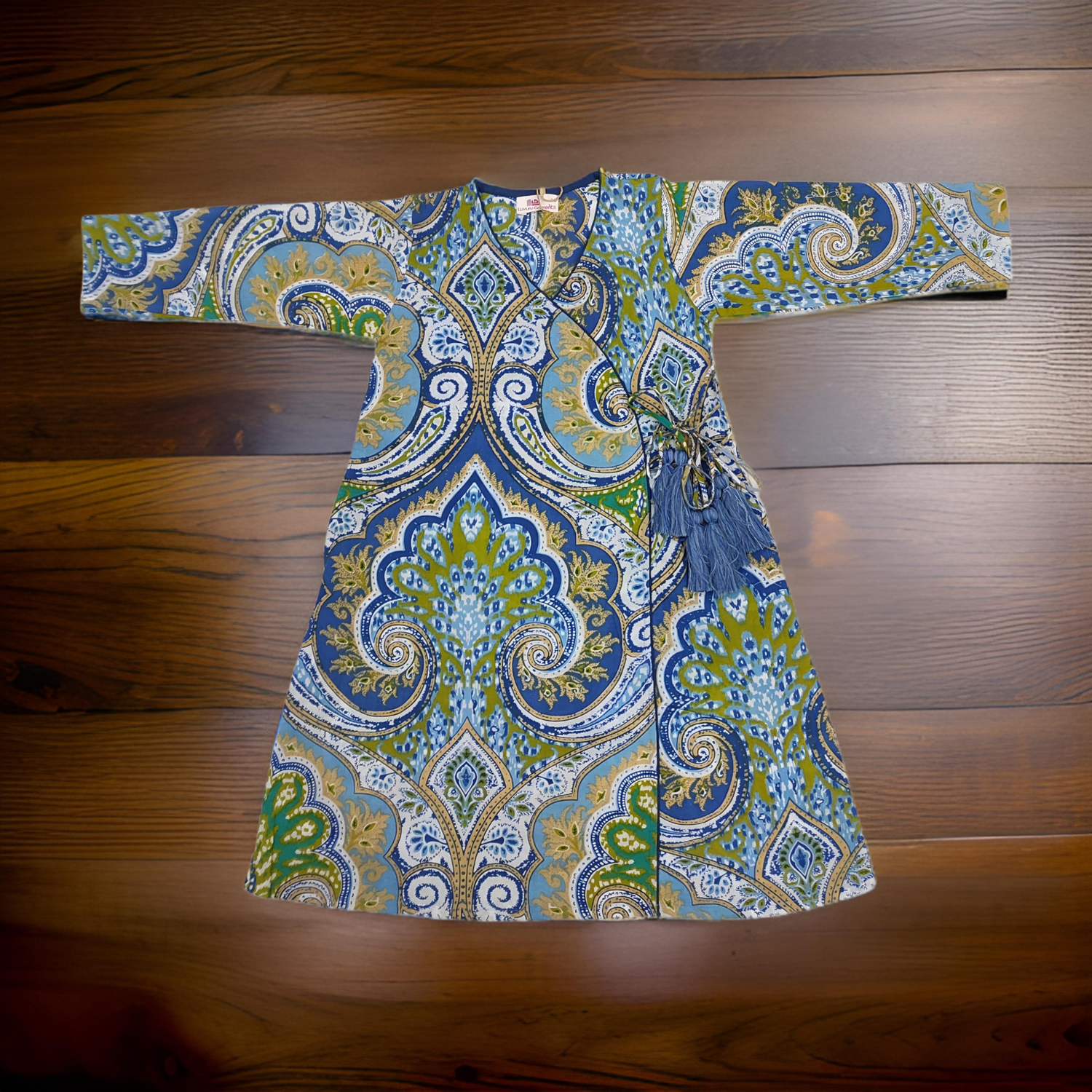 4-5 Year Qifa Green Printed Cotton Girls Dress 33&quot; Long Jalabiya