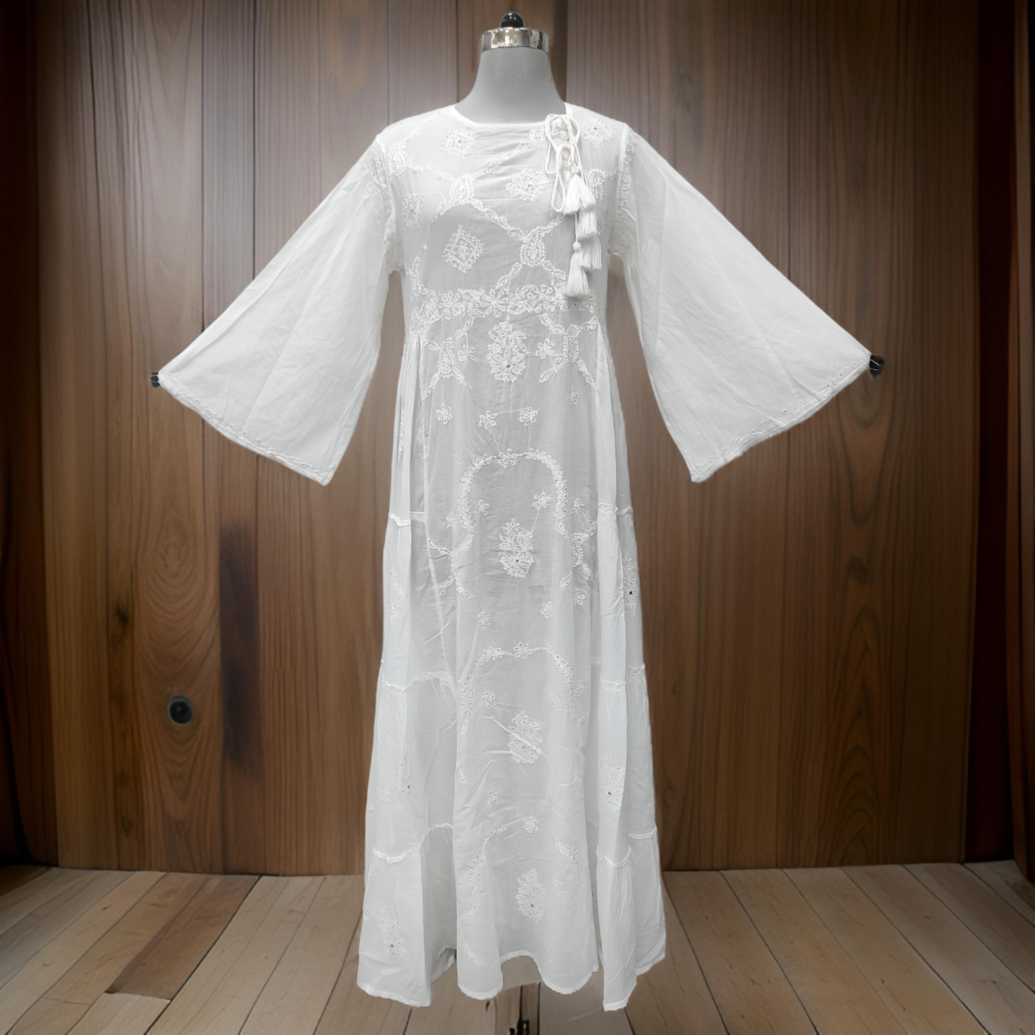 S/M Cindrella Embroidery Cotton Dress 57&quot; Long Jalabiya