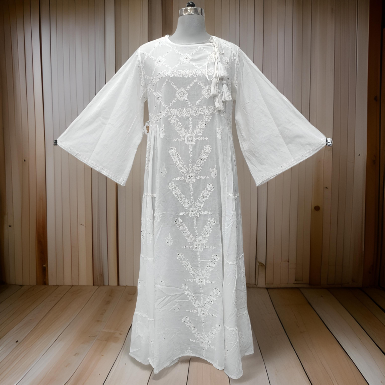 L/XL Cindrella Embroidery Cotton Dress 57&quot; Long Jalabiya