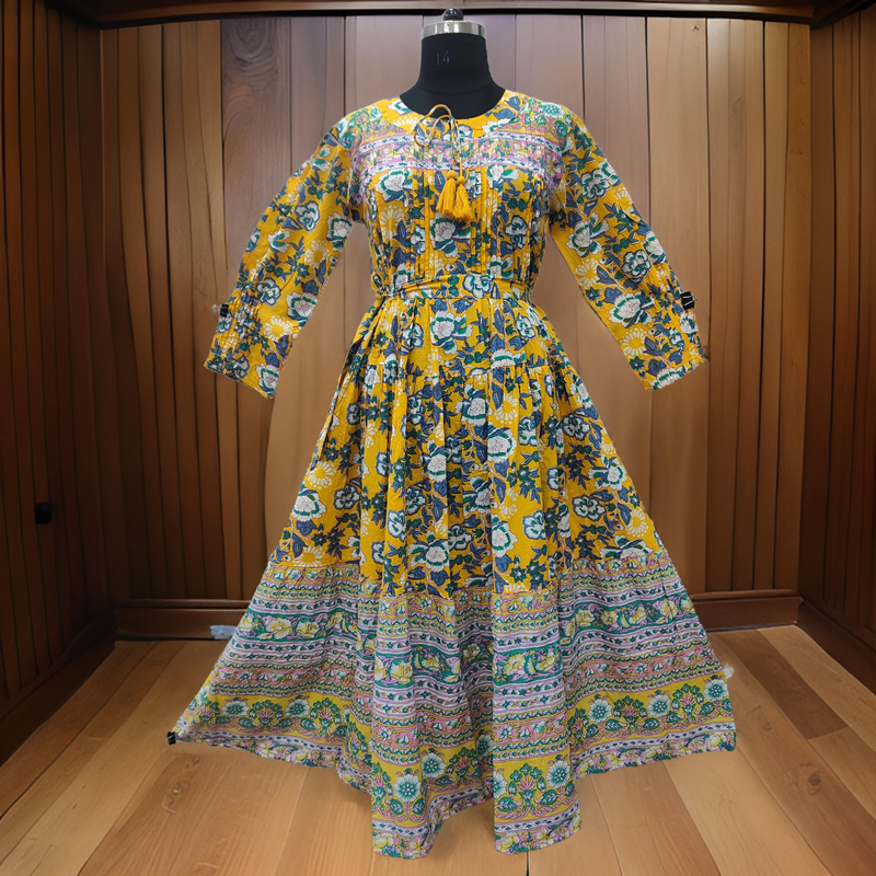 2XL/3XL Abia Yellow Cotton Dress 57&quot; Long Jalabiya