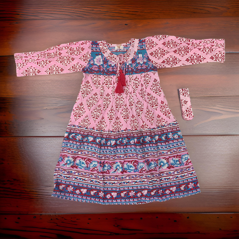 4-5 Year Abia Pink Cotton Girls Dress 34&quot; Long Jalabiya