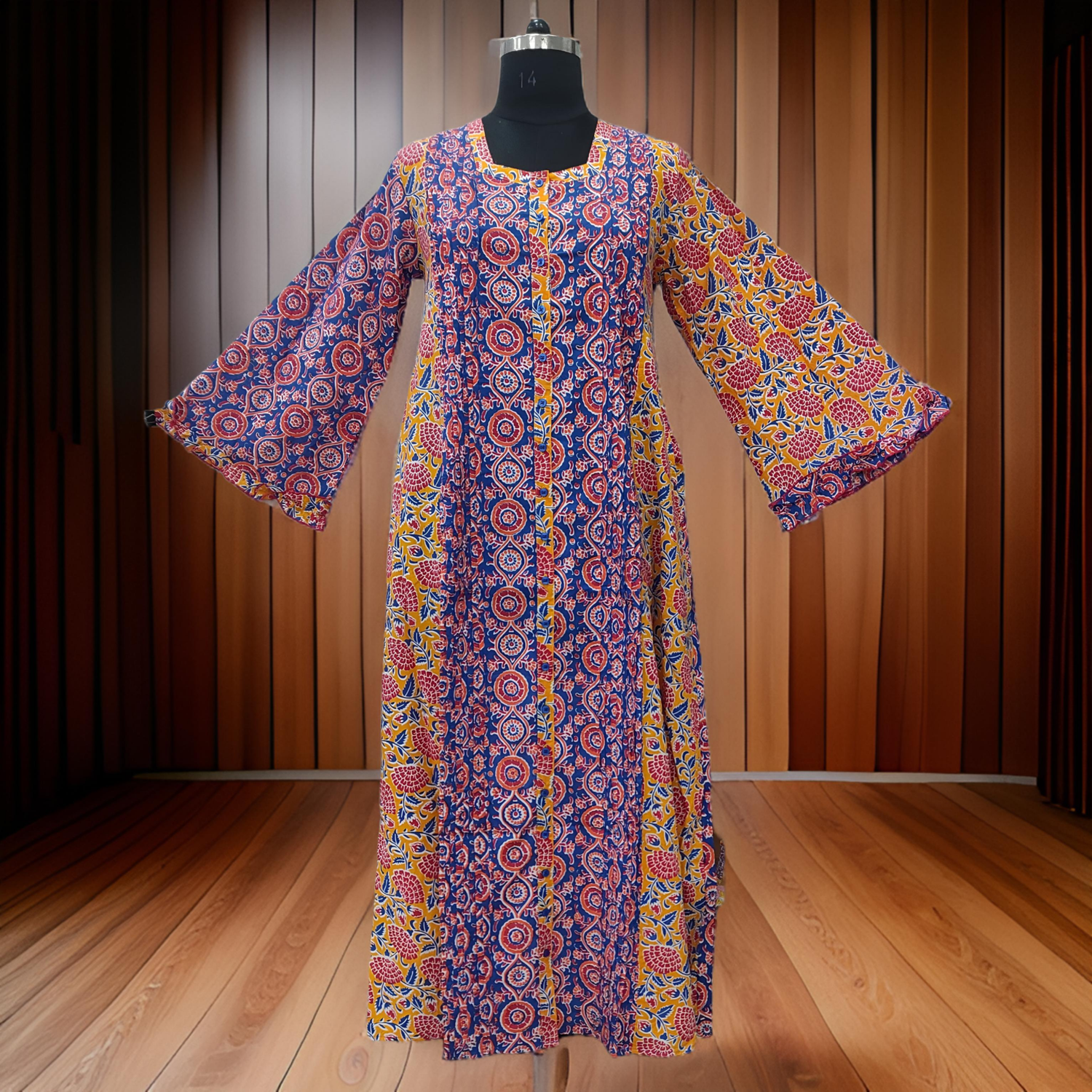 S/M Nura Printed Cotton Dress 57&quot; Long Jalabiya