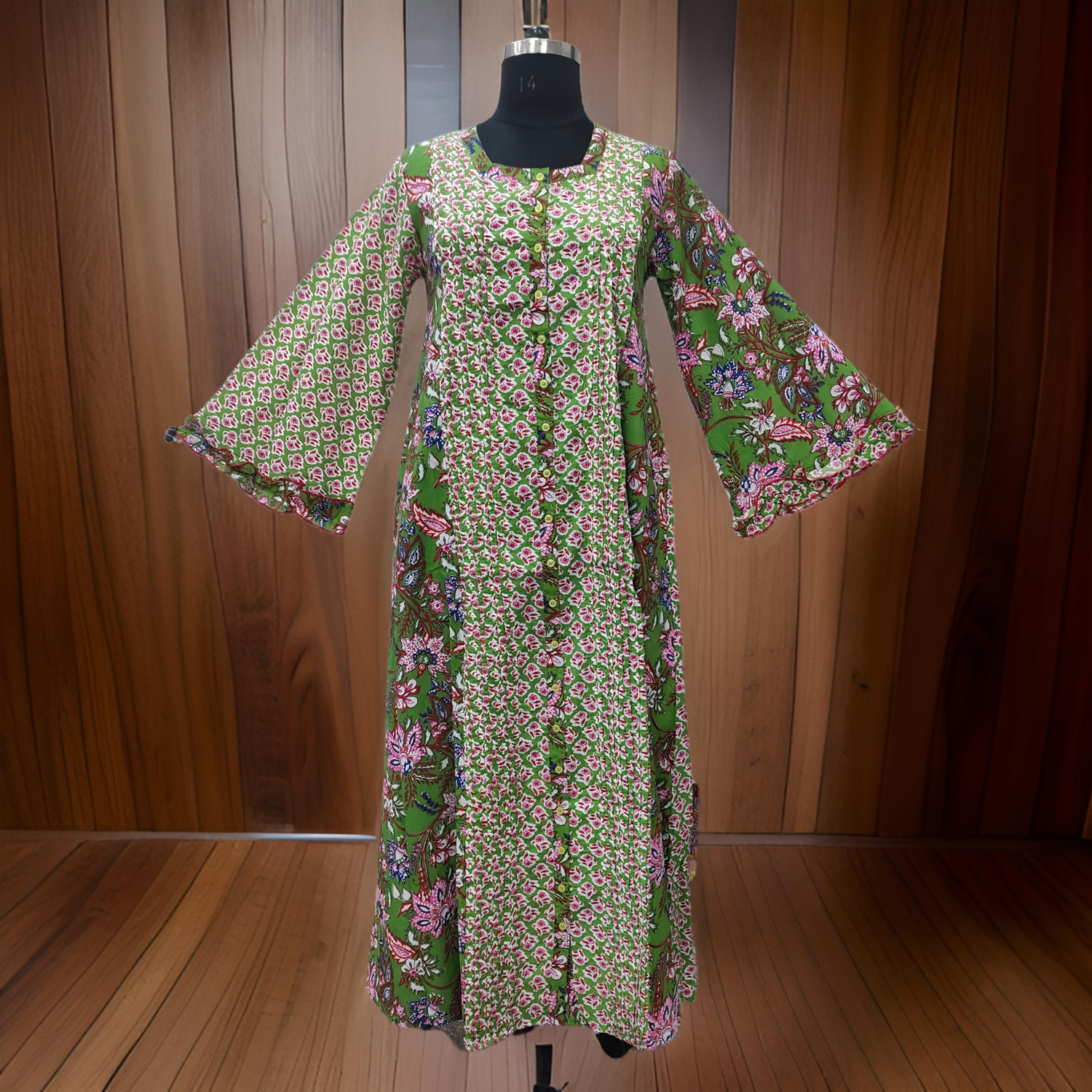 S/M Nura Printed Cotton Dress 57&quot; Long Jalabiya