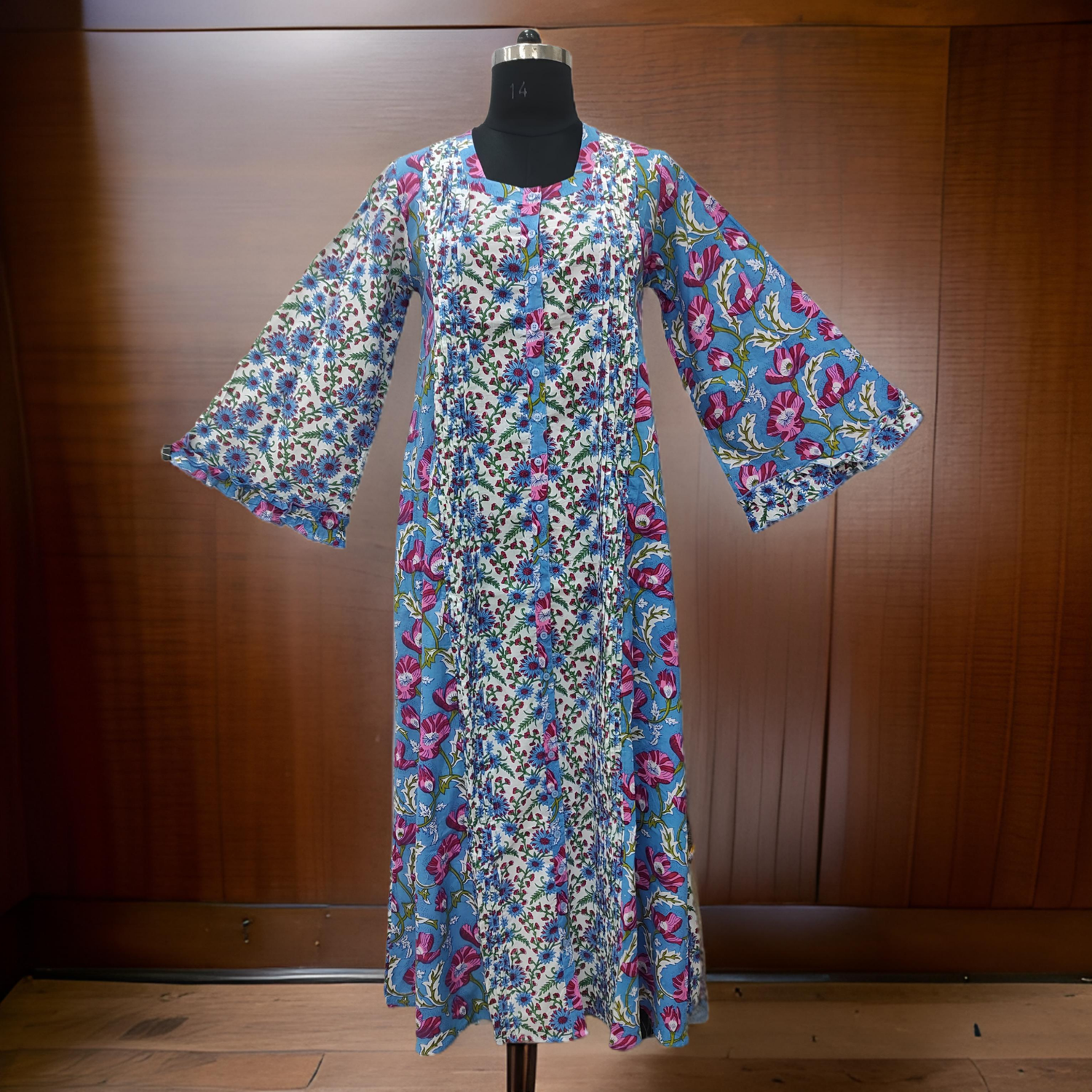 XS/S Nura Printed Cotton Dress 54&quot; Long Jalabiya