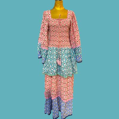 S/M Rahima Printed Cotton Dress 57&quot; Long Jalabiya