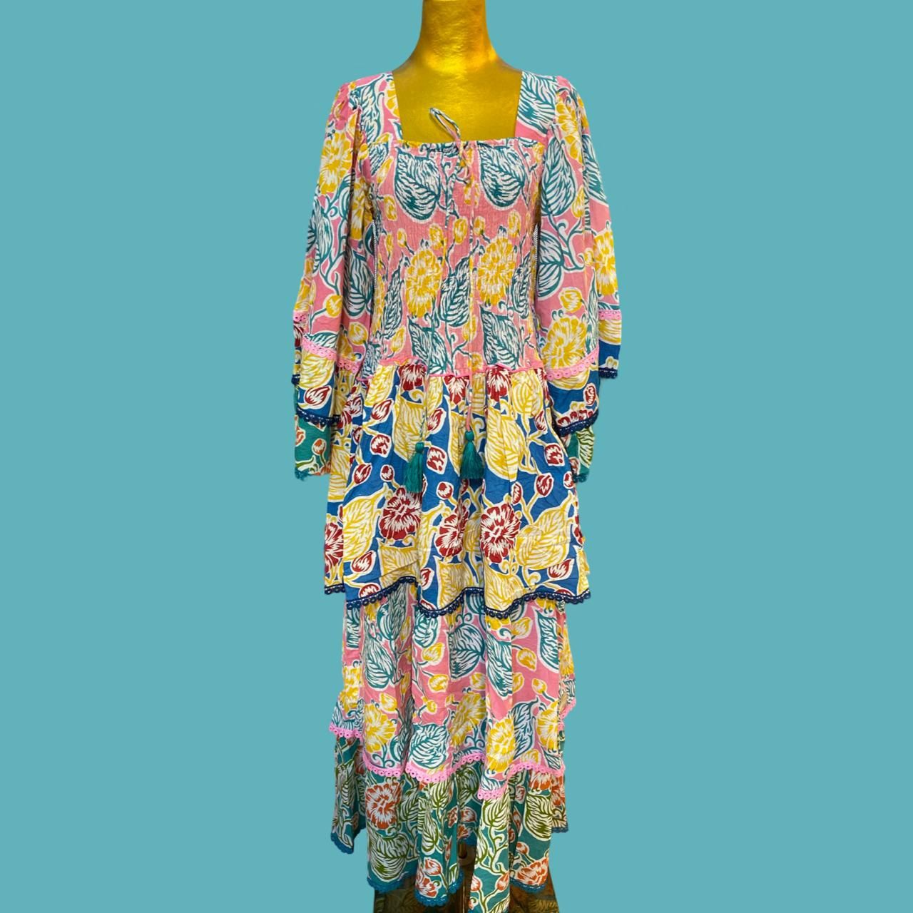 2XL/3XL Rahima Printed Cotton Dress 57&quot; Long Jalabiya