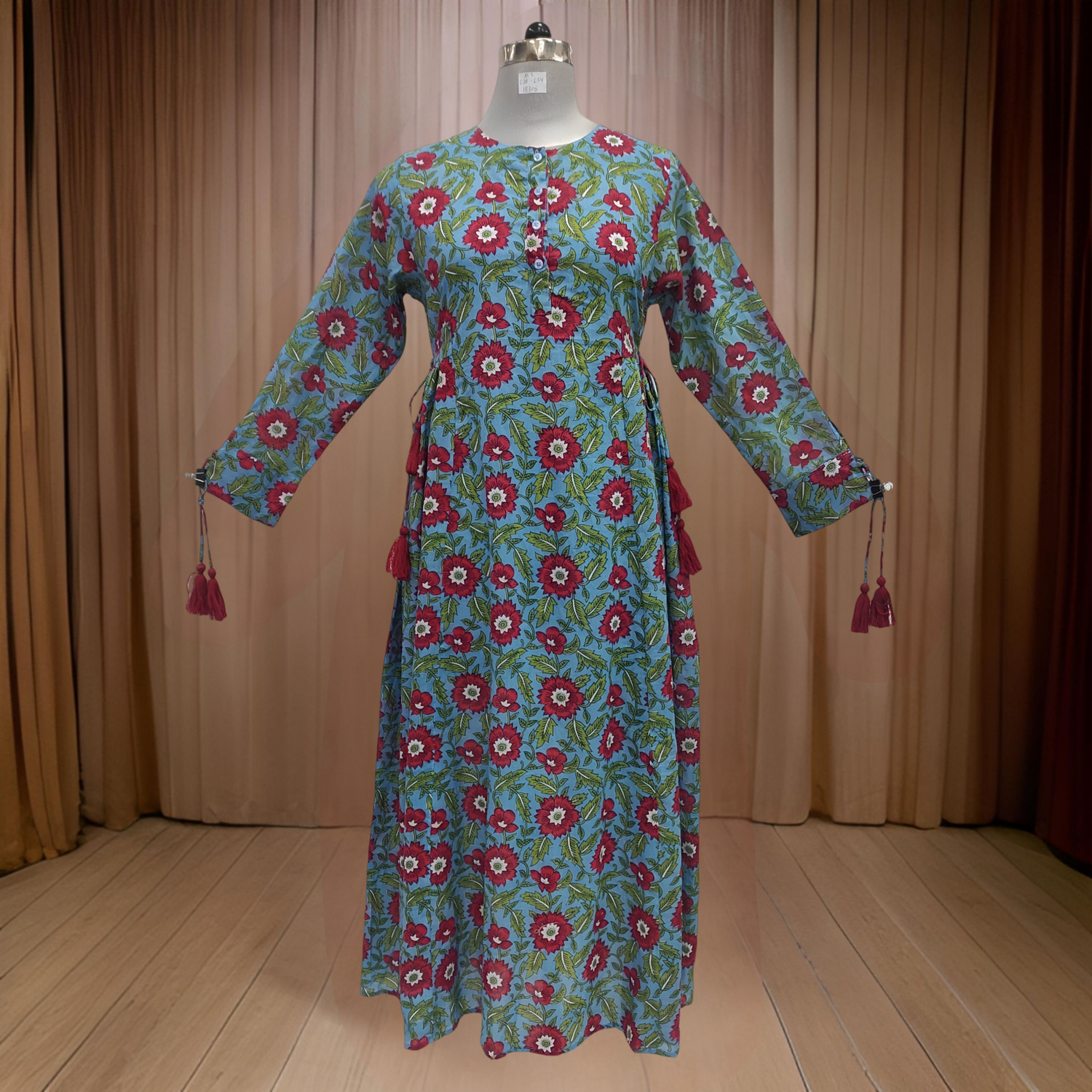 XS/S Jasmine Printed Cotton  Dress 54&quot;Long Jalabiya